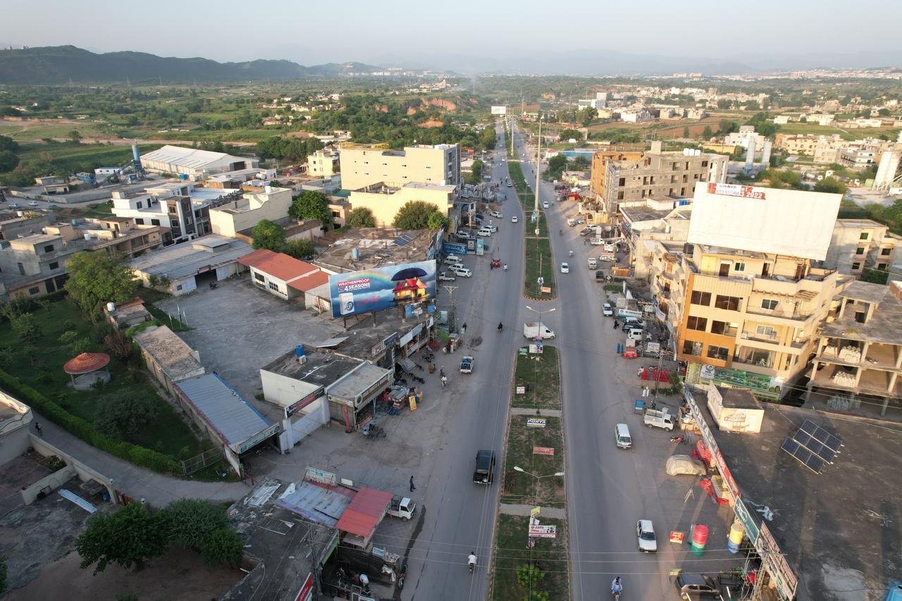 Aerial view of billboard network across city